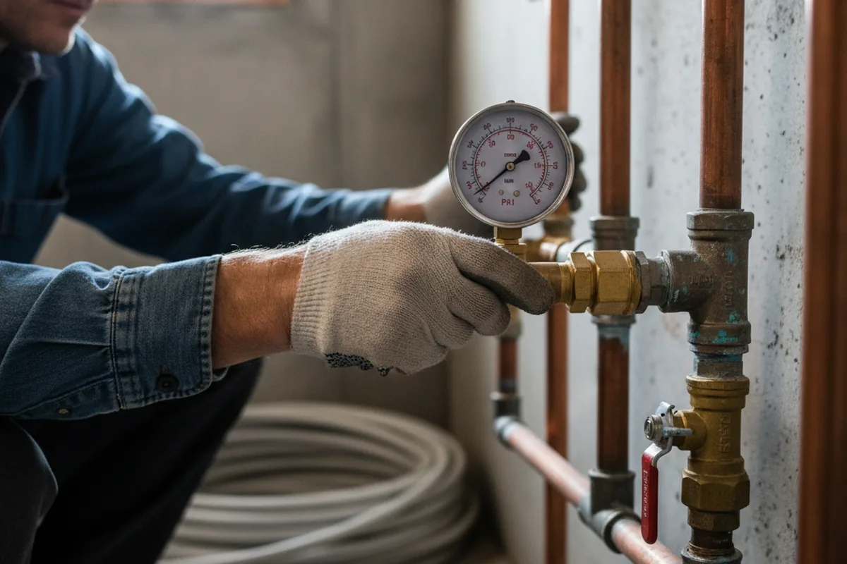 Pressure testing a repaired line during Water Line Repair in New Athens